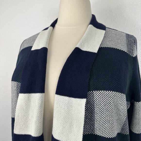 Modcloth Cardigan Women 2X Simply Snuggly Blue Green Plaid Open Front Preppy - Picture 5 of 13